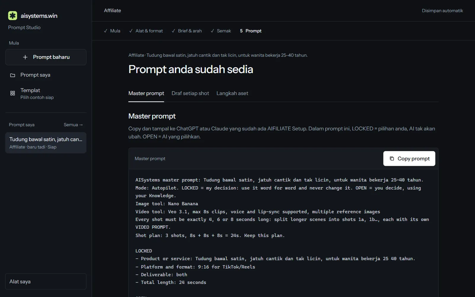 Prompt Studio: master prompt siap untuk di-copy ke ChatGPT atau Claude.